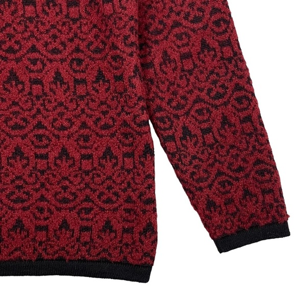 MFH Knits Baby Alpaca Blend Sweater Large Red Printed 1/4 Zip Pullover Soft - Picture 4 of 10